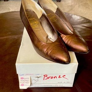 Vtg Paloma leather pump bronze 7.5AA CLASSIC good shape preserved original box